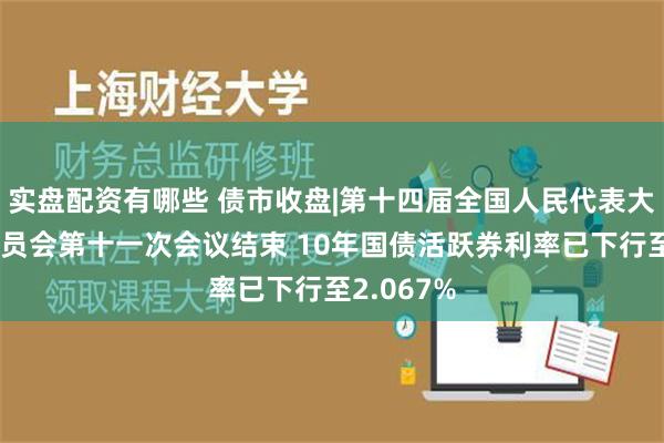 实盘配资有哪些 债市收盘|第十四届全国人民代表大会常务委员会第十一次会议结束 10年国债活跃券利率已下行至2.067%