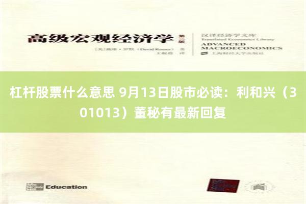 杠杆股票什么意思 9月13日股市必读：利和兴（301013）董秘有最新回复