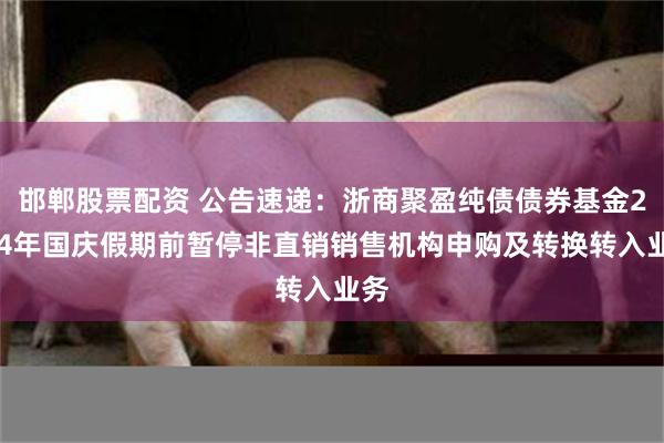 邯郸股票配资 公告速递：浙商聚盈纯债债券基金2024年国庆假期前暂停非直销销售机构申购及转换转入业务