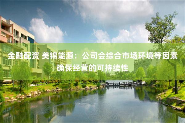 金融配资 美锦能源：公司会综合市场环境等因素确保经营的可持续性