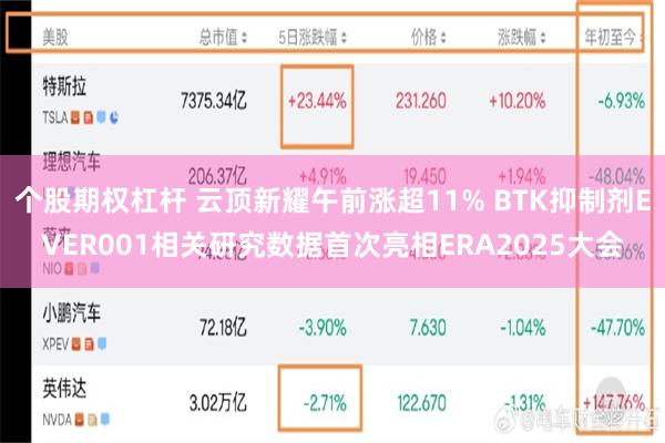 个股期权杠杆 云顶新耀午前涨超11% BTK抑制剂EVER001相关研究数据首次亮相ERA2025大会